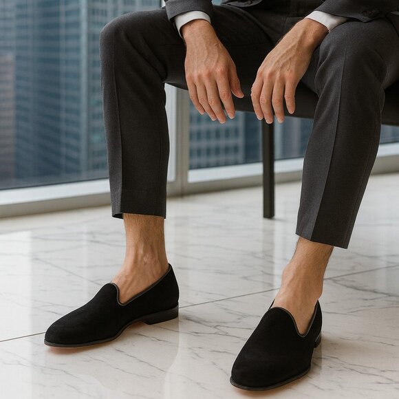 Edward Green Albert Black Velvet Suede Loafers Men's Size 12 (barely worn) - Picture 2 of 10